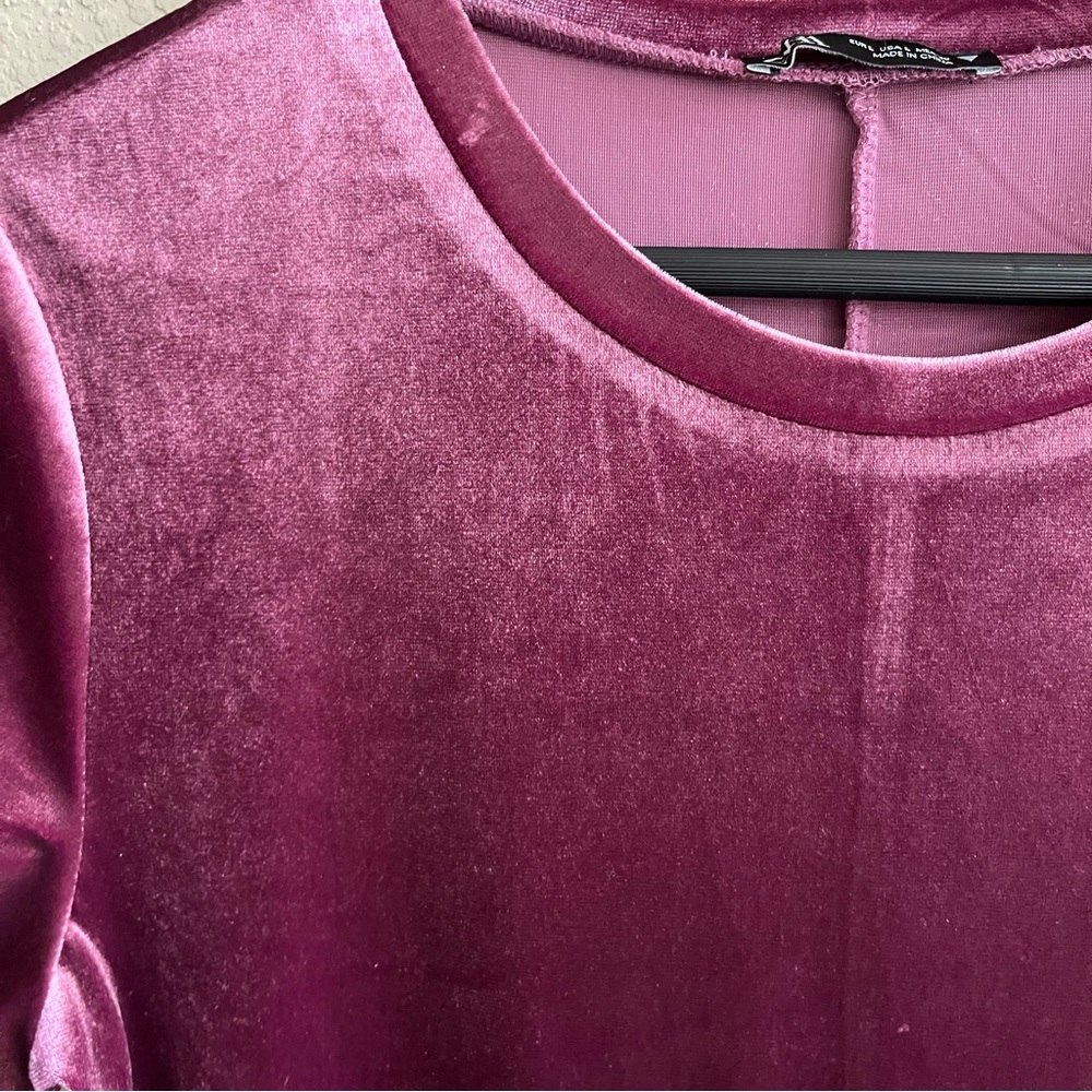 🔟 Zara Raspberry Velvet Bodycon Midi Dress Side Slit  Large - Picture 7 of 11